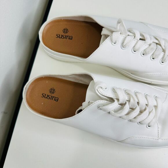 Susina White Leatherette Brynlee Closed Toe Slide-In Casual Mule Sneakers 9 - Picture 7 of 14